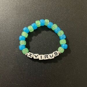 X-Virus Creepypasta Kandi Bracelet Handmade Rave Accessory Blue Green